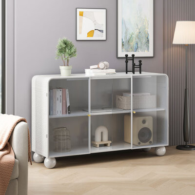 Latitude Run Floor-to-Ceiling Glass Storage Cabinet for Kitchen, Living Room, and Bathroom, Space-Saving Design
