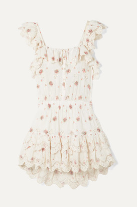 LoveShackFancy Marina Embroidered Floral-print Broderie Anglaise Cotton-voile Mini Dress - Cream