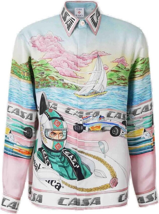 Casablanca The Art Of Racing Satin Long Sleeved Shirt