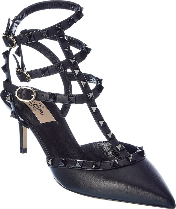 Valentino Rockstud Caged 65 Leather Ankle Strap Pump ShopStyle Heels