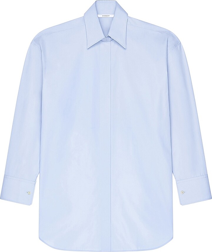 Givenchy Women's Asymmetric Shirt in Poplin - Baby Blue - Size 2
