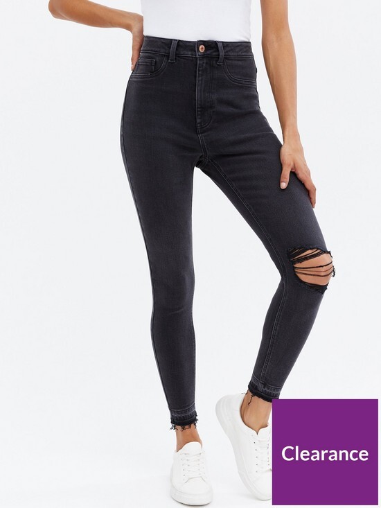 New Look Ripped High Waist Hallie Super Skinny Jeans Black