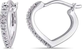 Julie Leah 10K White Gold Pointed Hoop Earrings with Diamond Accents