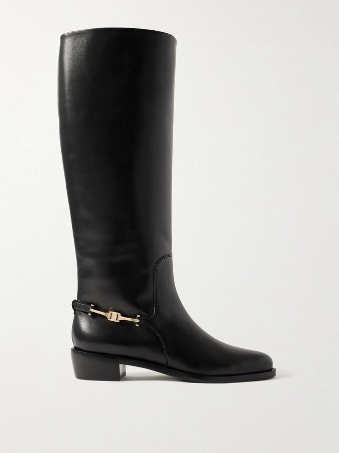 Ferragamo Therma Embellished Leather Knee Boots - Black