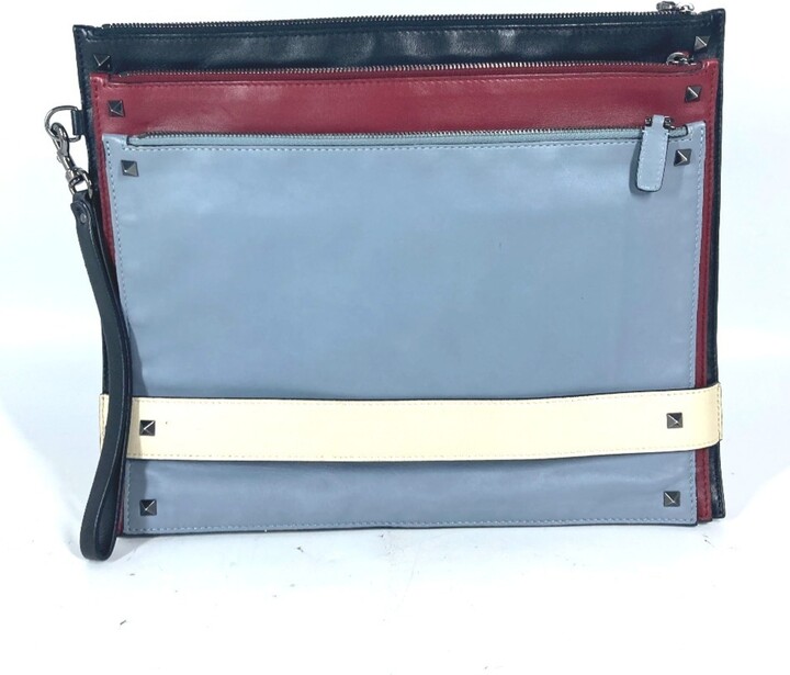 Valentino Black Red Color Leather Clutch Bag (Pre-Owned)
