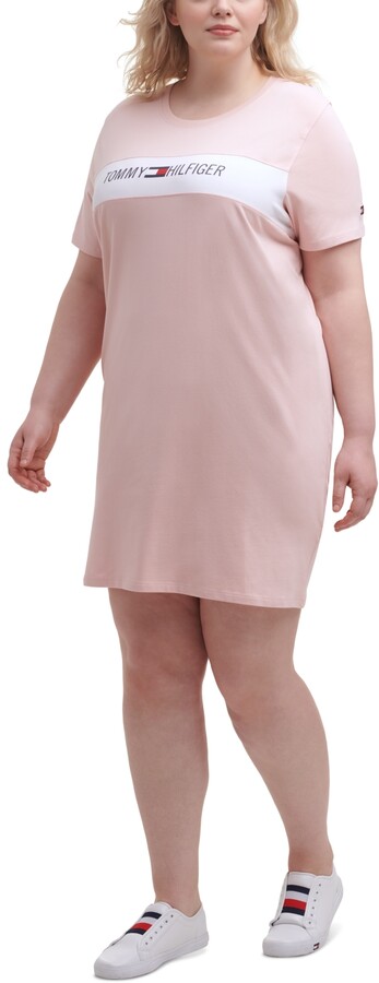 TOMMY HILFIGER SPORT Women's Plus Size Striped French Terry Shift Dress 1X TEDO 