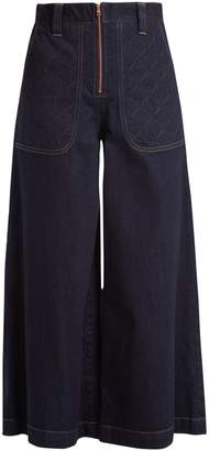 See by Chloe Quilted-detail high-rise cotton-denim culottes