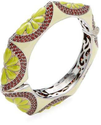 Rina Limor Fine Jewelry Women's Silver, Garnet & Green Enamel Floral Bangle Bracelet