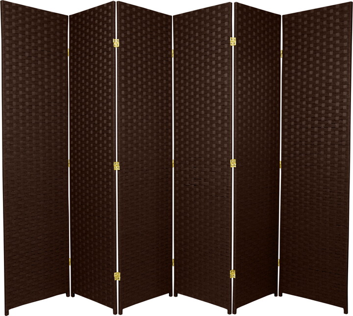 Oriental Furniture 6 ft. Tall Woven Fiber Room Divider - 6 Panel - Dark Mocha
