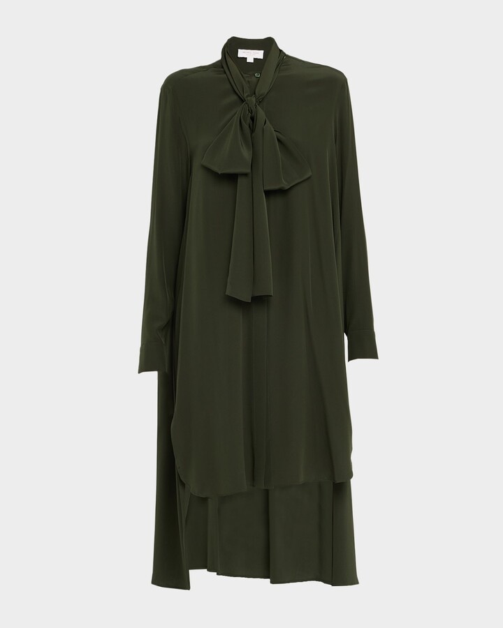 Michael Kors Collection Scarf-Neck Hi-Low Silk Georgette Dress
