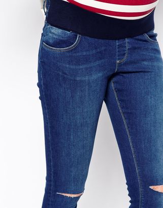 ASOS Maternity Whitby Skinny Jean in Maxim Blue with Displaced Ripped Knees