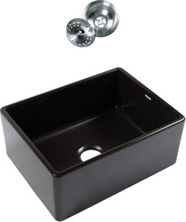 Sinkology Austen Black Fireclay 24" Single Bowl Farmhouse Apron Front Undermount Kitchen Sink with Drain