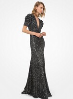 Thumbnail for your product : Michael Kors Sequined Stretch Matte Jersey Ruched Gown