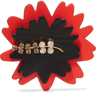 Marni Leather, Gold Tone And Crystal Brooch - Red