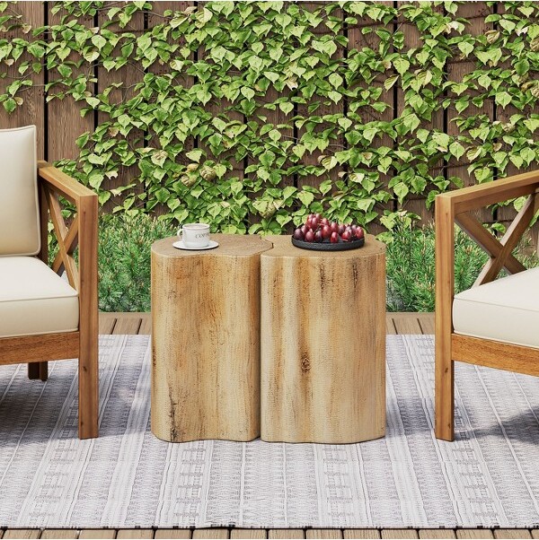 TUYOHWSetof2OutdoorEndTablewithUniqueIrregularDesignPatio2-in-1CoffeeTableSmallSideTableforGarden,Balcony,Porch,Indoor,Natural