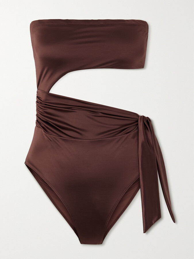 Good American Strapless Cutout Swimsuit - Brown