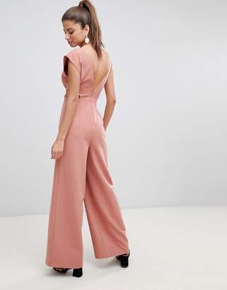 ASOS Design Knot Front Jumpsuit With Cut Out Detail And Wide Leg