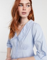 Thumbnail for your product : New Look poplin collar button through mini dress in light blue