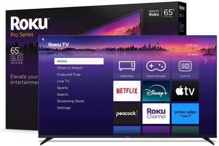 Roku Smart TV - 65-Inch Pro Series 4K QLED RokuTV with Backlit Voice Remote Pro Dolby Vision IQ 120Hz Refresh Rate - Live Local News Sports Gaming