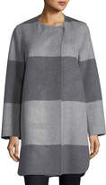 Thumbnail for your product : Neiman Marcus Luxury Striped Curved Double-Faced Cashmere Coat