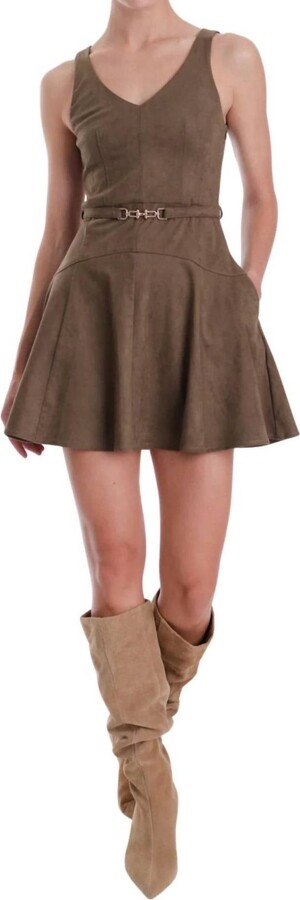 Karina Grimaldi Hanna Suede Mini Dress In Olive