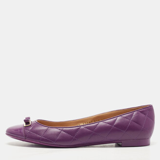 Ferragamo Purple Quilted Leather Bow Ballet Flats Size 40.5