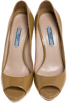 Thumbnail for your product : Prada Beige Patent Leather Peep Toe Platform Pumps Size 38.5
