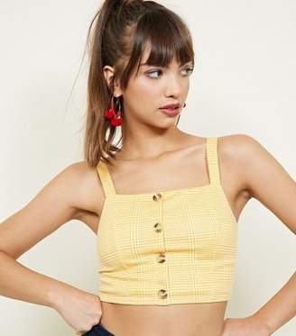 New Look Yellow Check Button Front Bralette