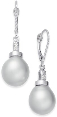 Macy's Cultured Baroque White South Sea Pearl (11mm) & Diamond Accent Drop Earrings in 14k White Gold