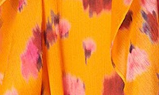 Carolina Herrera Floral Print Cascading Ruffle Long Sleeve Chiffon Dress
