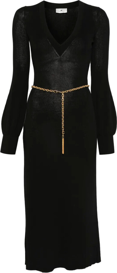 Elisabetta Franchi balloon-sleeve V-neck midi dress