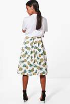 Thumbnail for your product : boohoo Cora Pineapple Print Box Pleat Midi Skirt