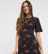 Thumbnail for your product : New Look Petite floral mini dress in black polka dot