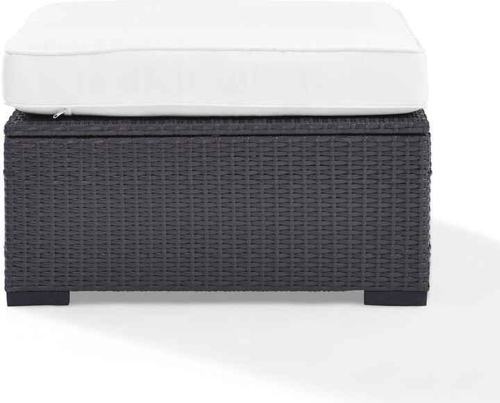 Crosley Furniture Biscayne Rattan & Fabric Patio Ottoman in Black and White