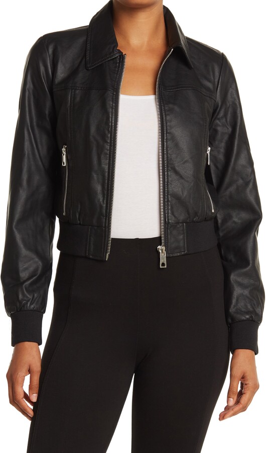 Winwinus Womens Fit Punk Rock Fold-Collar Pu Leather Bomber Jacket 