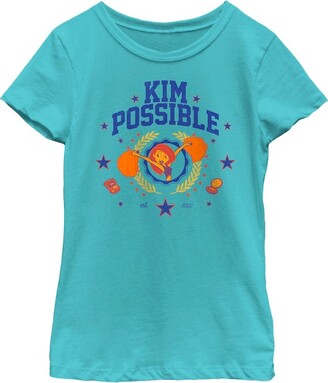 Disney Girl's Kim Possible Cheerleader Kim Est. 2002 T-Shirt - Tahiti Blue - Large