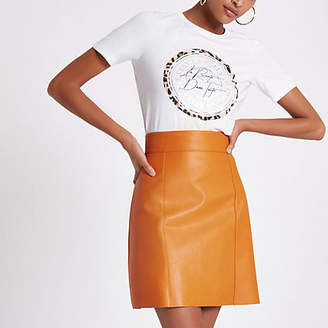 River Island Womens Orange faux leather mini skirt