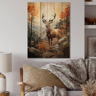 Red Barrel Studio Deers Broan Landscape On Wood Print