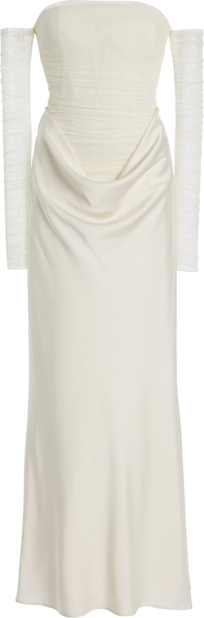 Ruched Tulle and Satin Maxi Dress