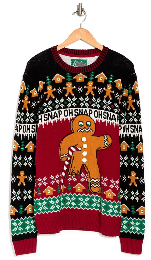 Ugly Christmas Sweater Gingerbread Man Oh Snap Crew Neck Sweater - ShopStyle