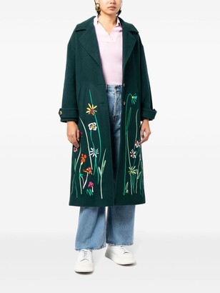 Mira Mikati Floral-Embroidery Virgin Wool Blend Coat
