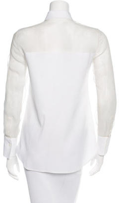 Valentino Sheer-Accented Button-Up Top