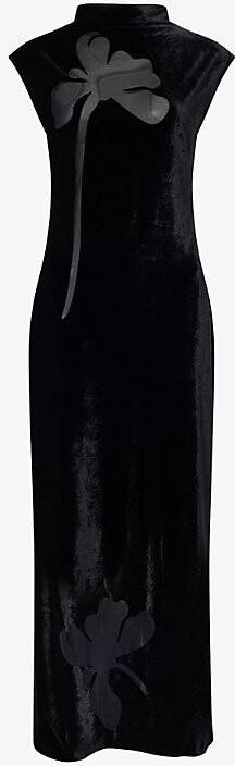 Womens Black Sakalani Sleeveless Velvet Midi Dress L