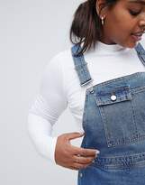 Thumbnail for your product : ASOS DESIGN Curve denim midi overall dress in midwash blue