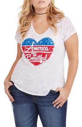 Americana Made in America Juniors' Plus Graphic V-Neck Tee