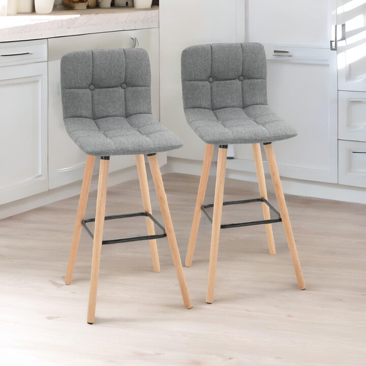 Rafaelo Mobilia Set Of Wooden Bar Stools With Backs Footrest