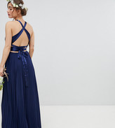 Thumbnail for your product : TFNC Petite Pleated Maxi Bridesmaid Dress with Cross Back and Bow Detail