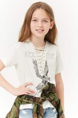 Forever 21 Girls Lace-Up Graphic Top (Kids)