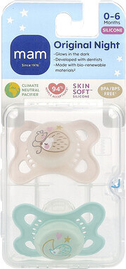 Mam MAM, Original Night, Pacifier, 0-6 Months, 2 Count