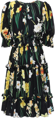 Dolce & Gabbana Ruffled Floral-print Silk Crepe De Chine Dress